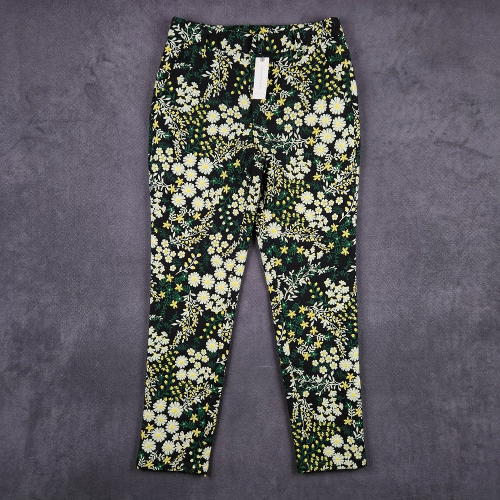 Anthropologie‎ Current Air Jacquard Pants Womens XS Black Daisy Floral Slim NEW